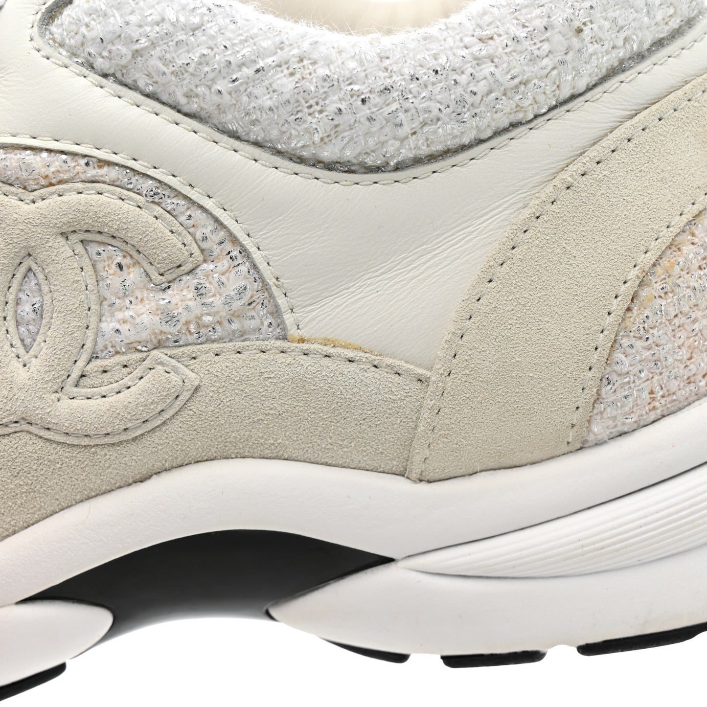 Painted Iridescent Cotton Tweed Suede Womens CC Sneakers 39 White Silver Multicolor