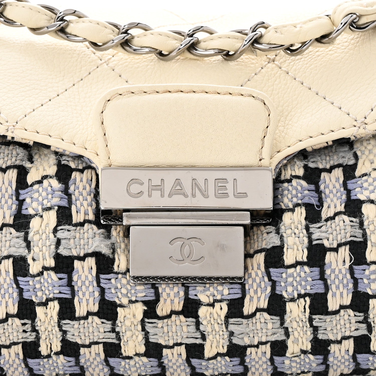 Chanel Tweed Calfskin Woven Single Flap Blue 8 of 10