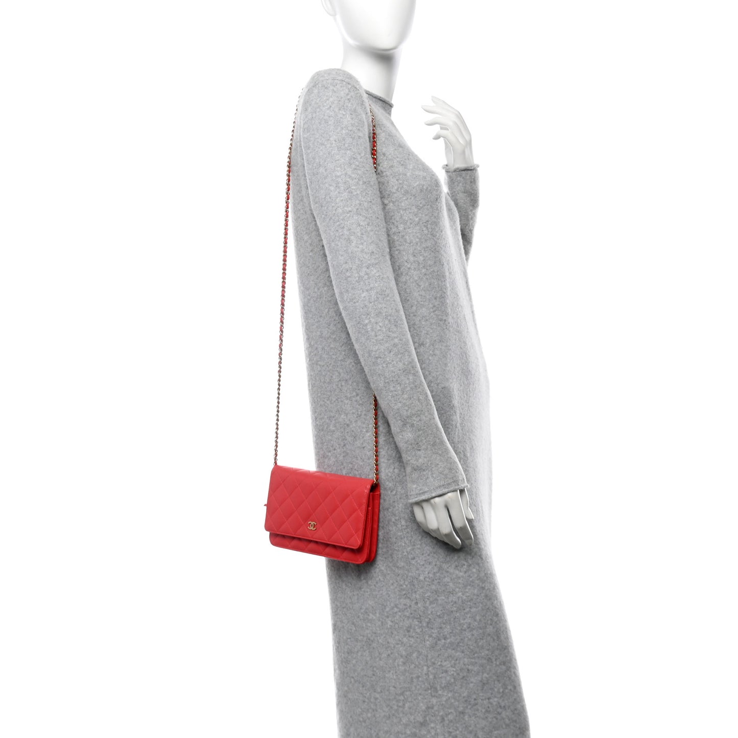 Lambskin Quilted Wallet On Chain WOC Red