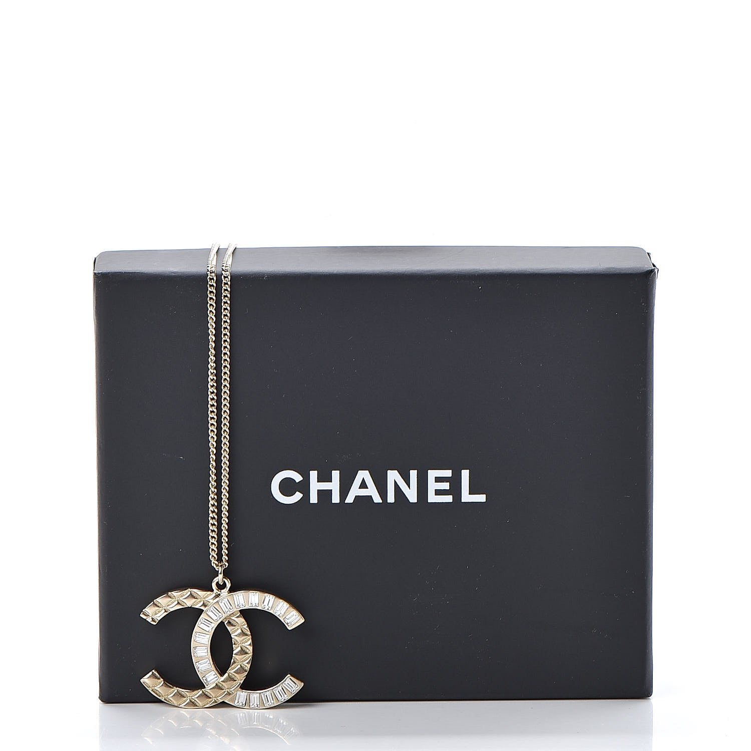 Chanel Baguette Crystal Quilted CC Pendant Necklace Gold 6 of 6