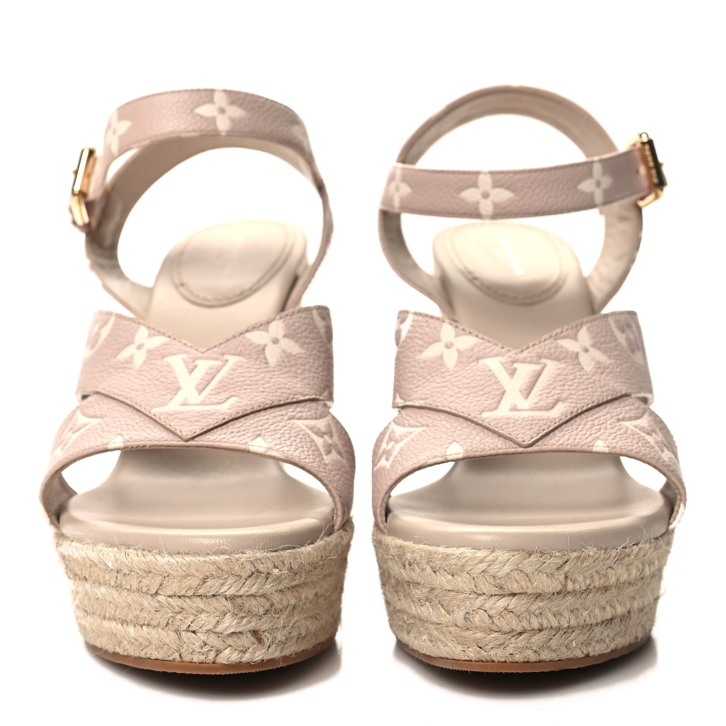 Calfskin Monogram Embossed Starboard Wedge Sandals 40 Beige