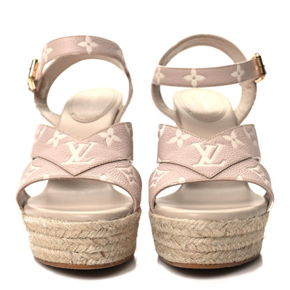Louis Vuitton Calfskin Monogram Embossed Starboard Wedge Sandals 40 Beige 2 of 8