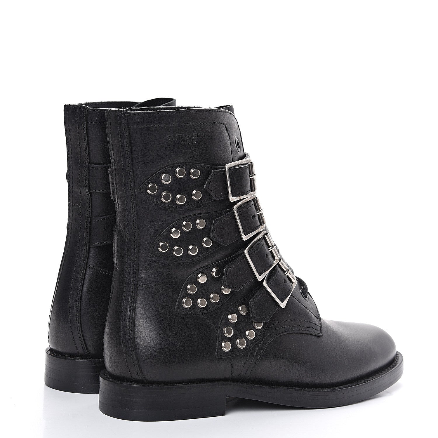 Saint Laurent Smooth Calfskin Studded Strap Rangers Boots 36.5 Black 4 of 9