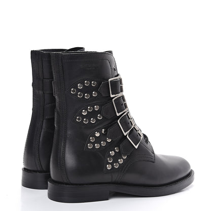 Saint Laurent Smooth Calfskin Studded Strap Rangers Boots 36.5 Black 4 of 9