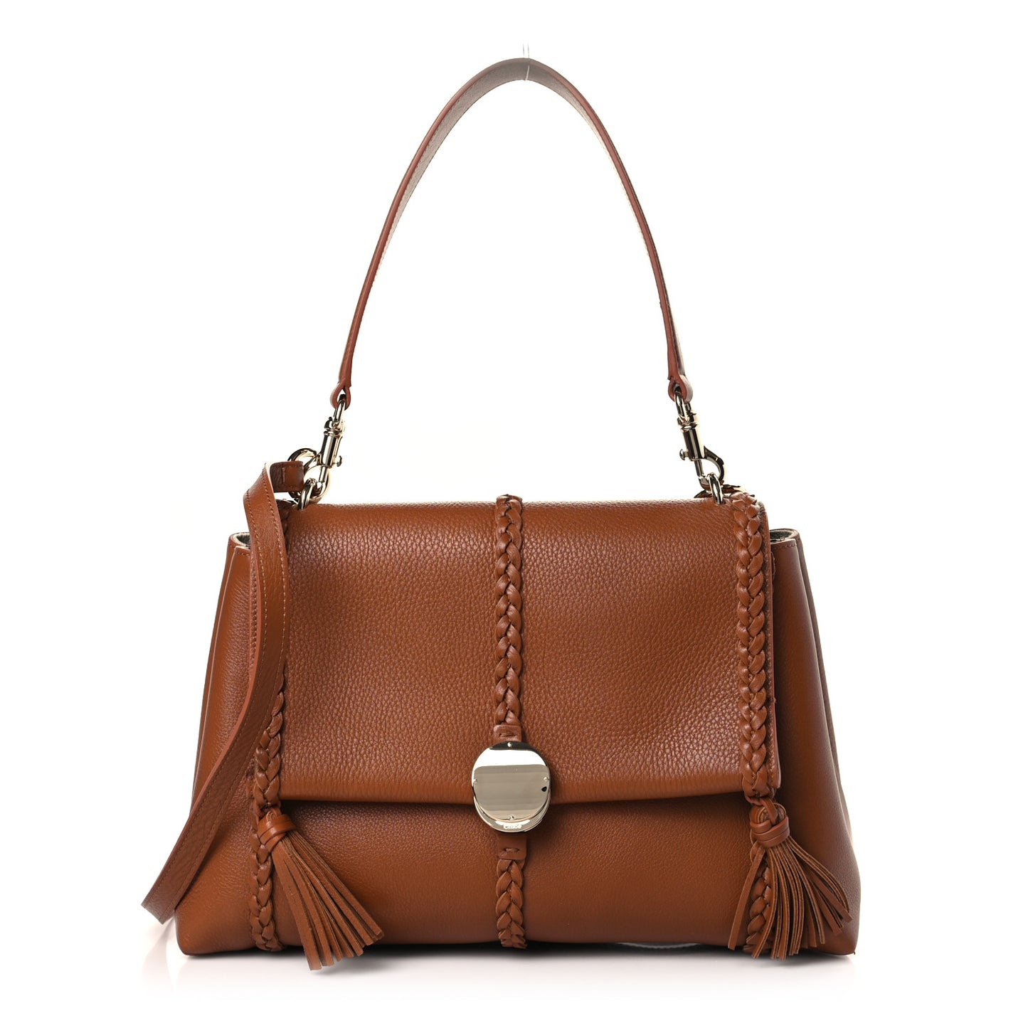 Grained Calfskin Medium Penelope Shoulder Bag Caramel