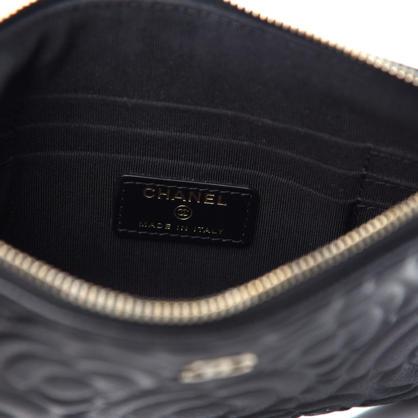 Caviar Camellia Embossed Cosmetic Pouch Black