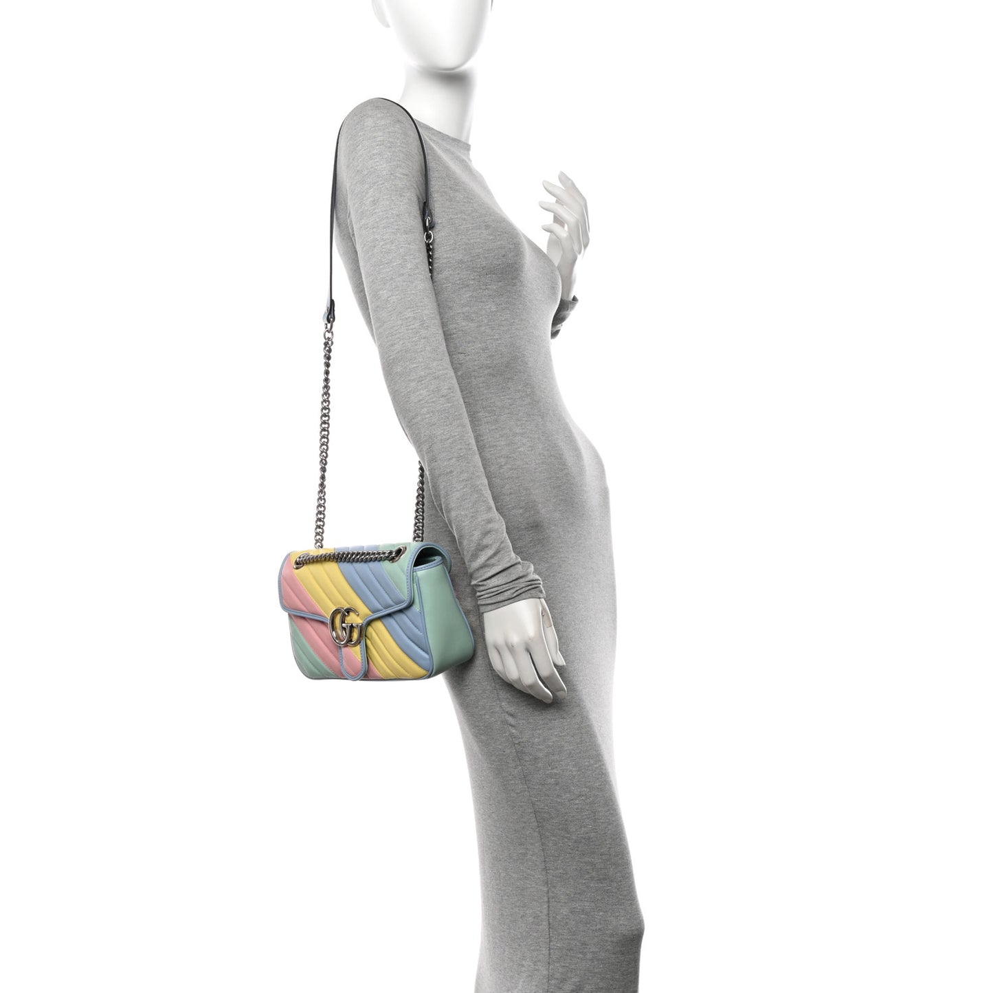 Calfskin Matelasse Diagonal Small GG Marmont Shoulder Bag Multicolor Pastel