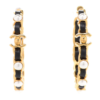 Chanel Lambskin Pearl More Is More CC Chain Hoop Earrings Gold Black 1 of 5