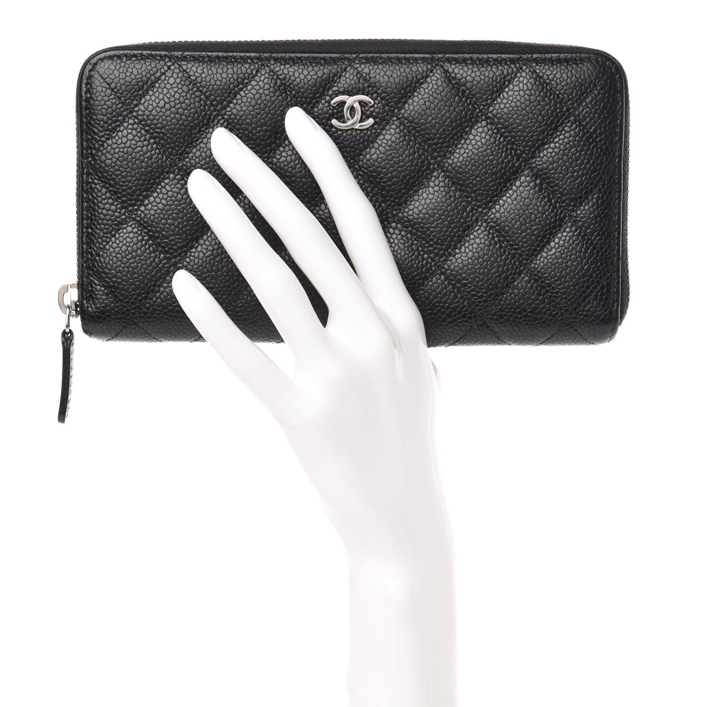 Caviar Quilted Large Gusset Zip Around Wallet Black