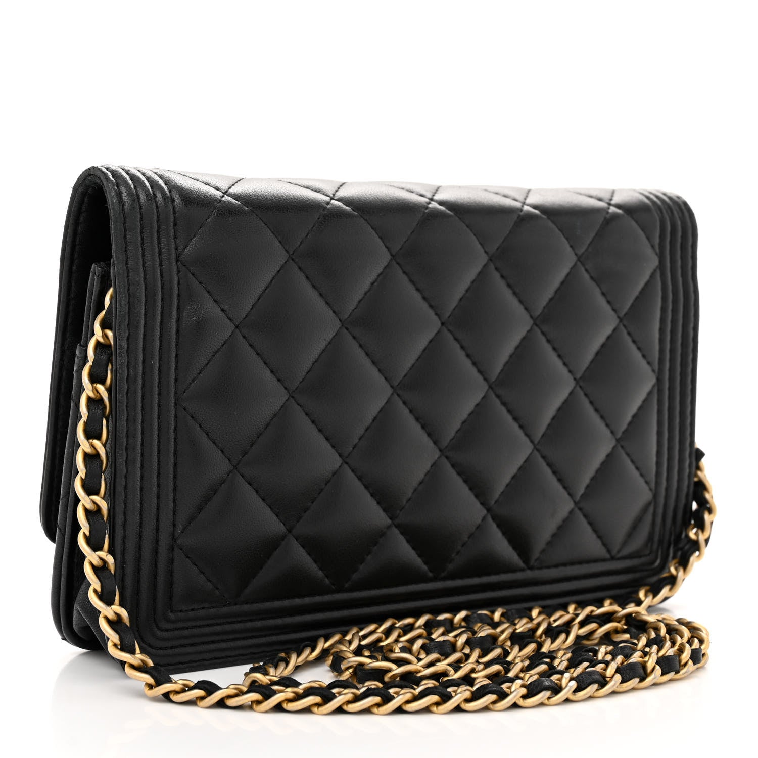 Chanel Lambskin Quilted Boy Wallet On Chain WOC Black 3 of 11
