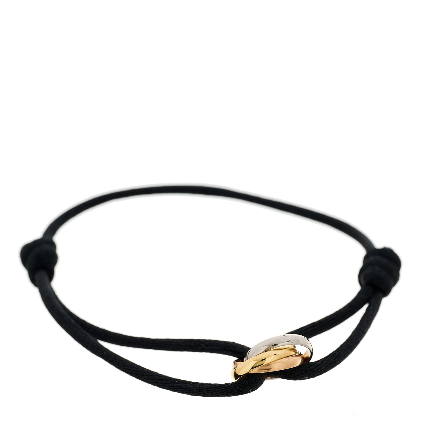 18k Pink Yellow White Gold Trinity Adjustable Cord Bracelet Black