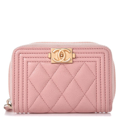 Chanel Caviar Quilted Boy Zip Around Coin Purse Wallet Light Pink 1 of 12