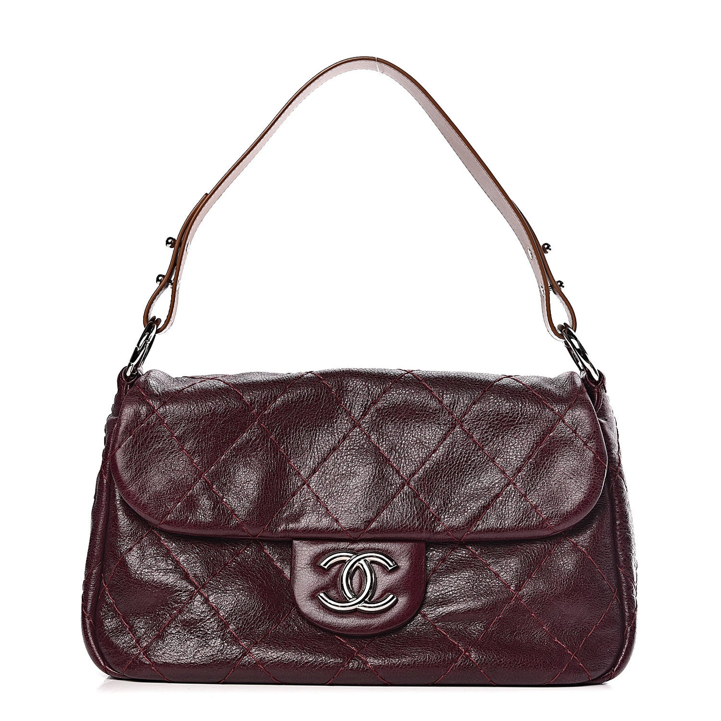 Glazed Calfskin Stitched On The Road Flap Plum