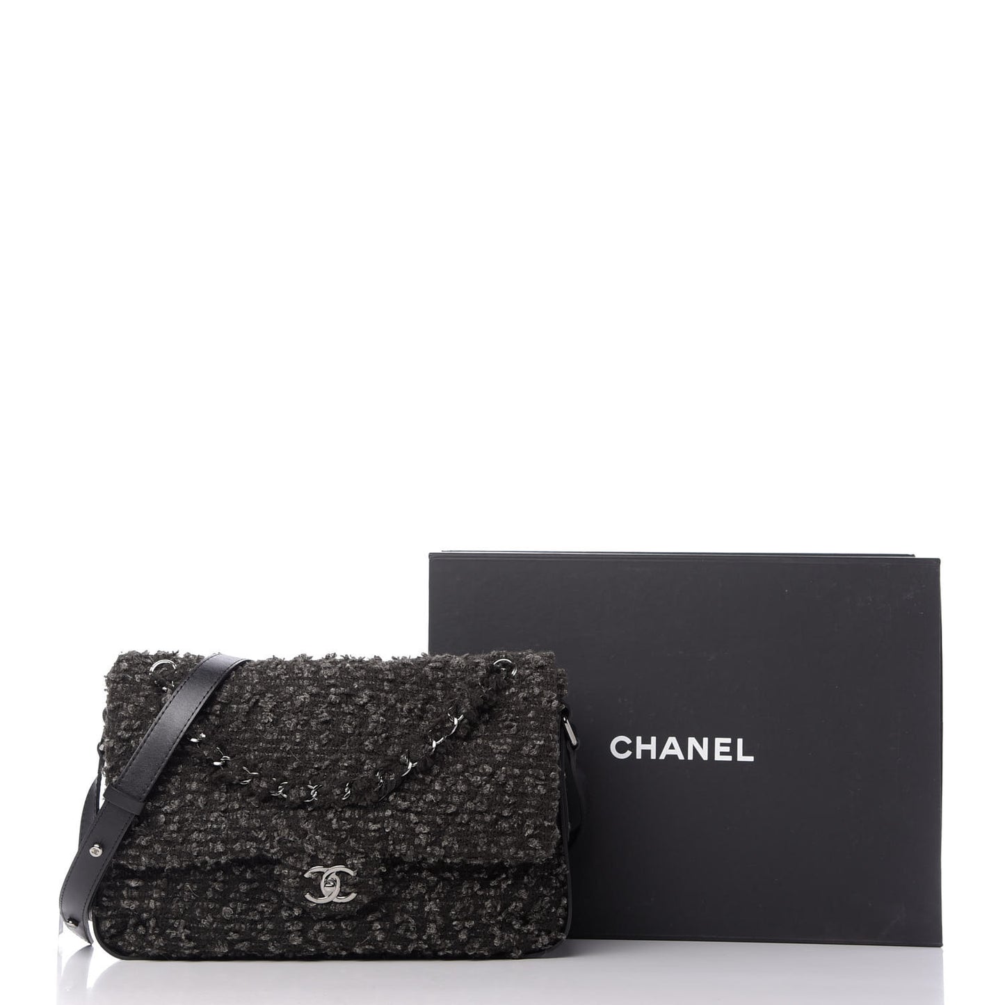 Tweed Maxi Single Flap Black Grey