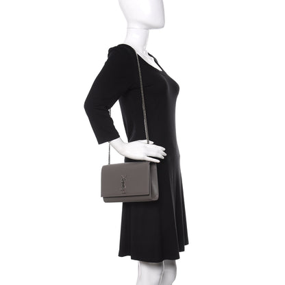 Saint Laurent Grain De Poudre Medium Classic Monogram Kate Satchel Earth Grey 2 of 11