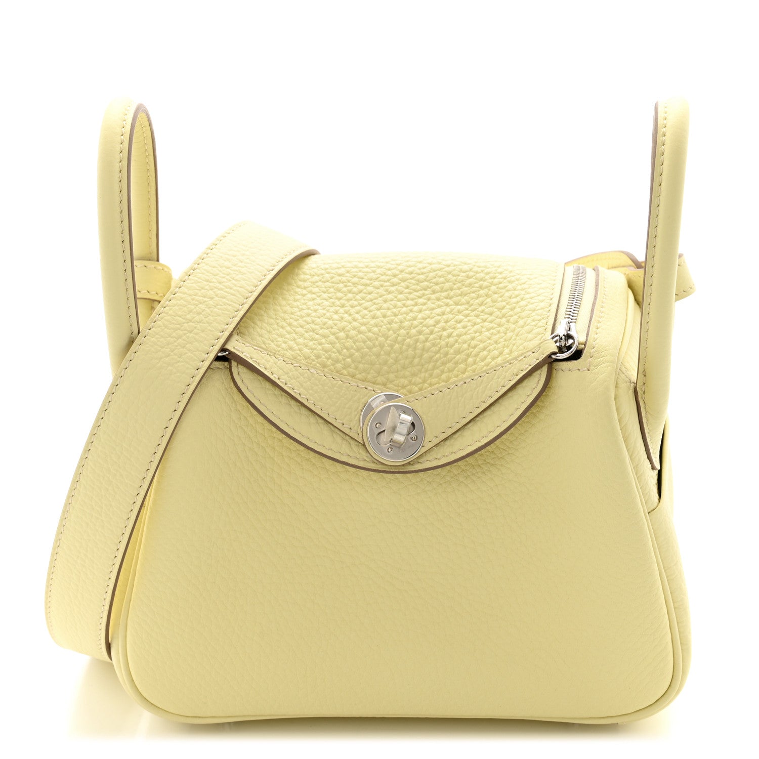 Hermes Taurillon Clemence Verso Mini Lindy 20 Jaune Milton Mushroom 1 of 10