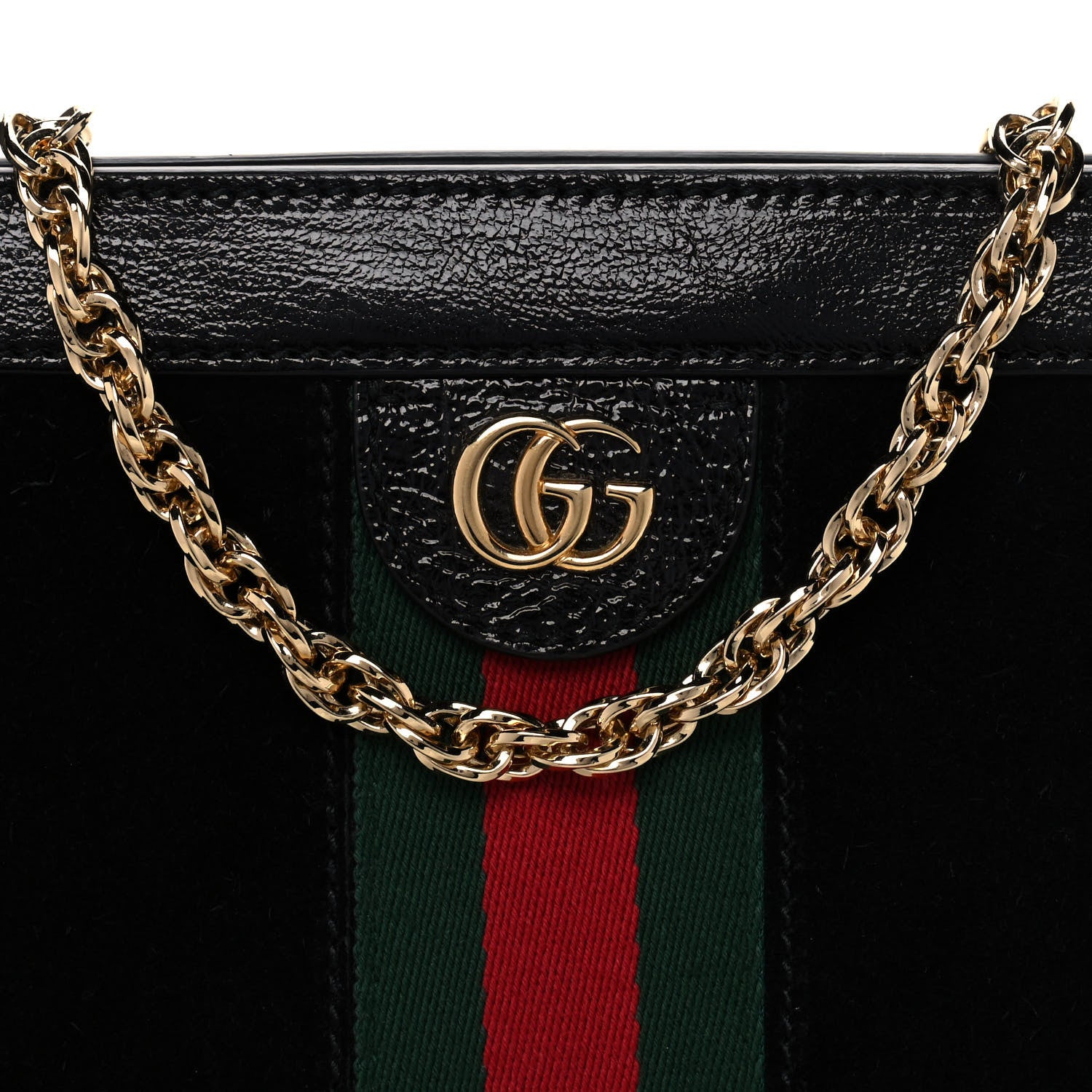 Gucci Suede Patent GG Web Small Ophidia Chain Shoulder Bag Black 8 of 14