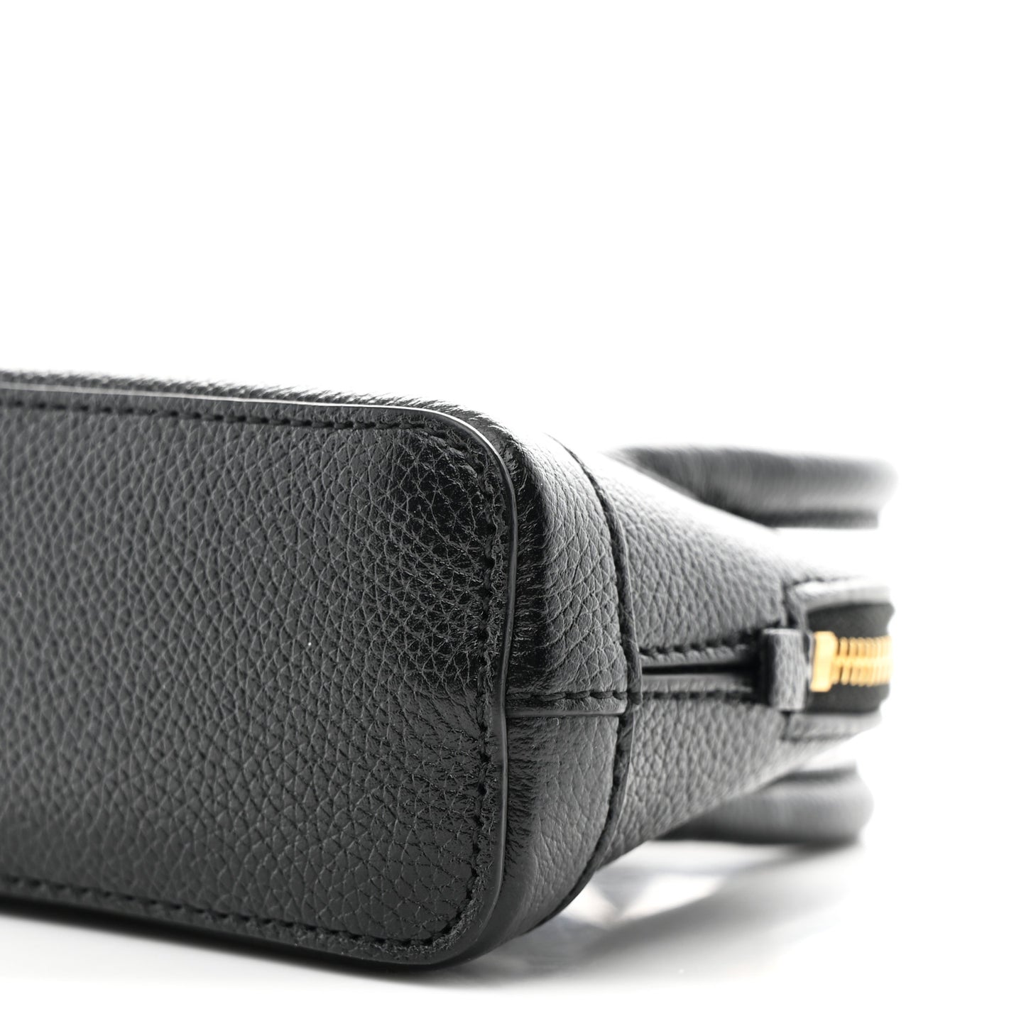 Grained Calfskin Logo Mini Ville Top Handle Bag Black White