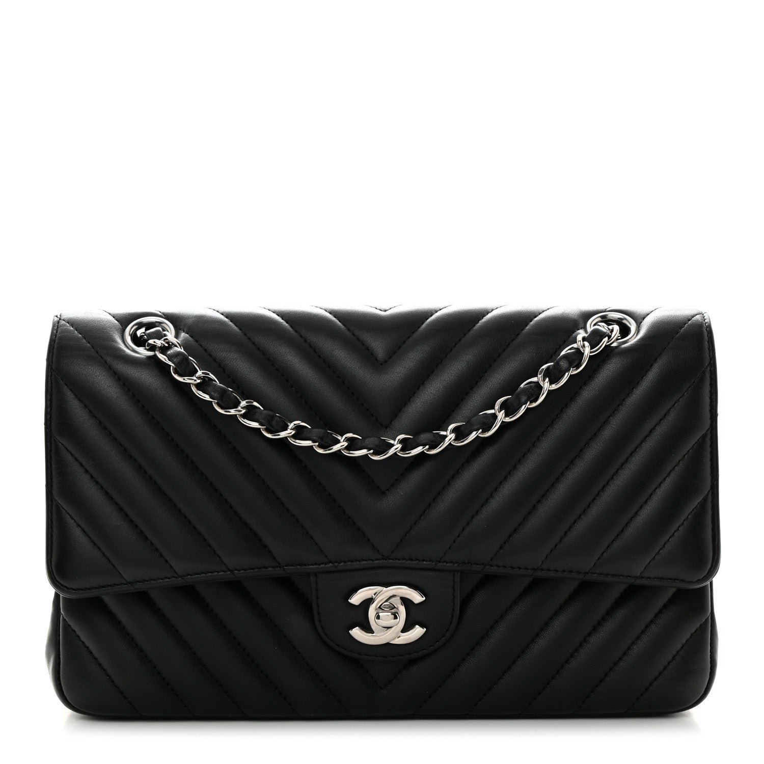 Chanel Lambskin Chevron Quilted Medium Double Flap Black 1 of 10