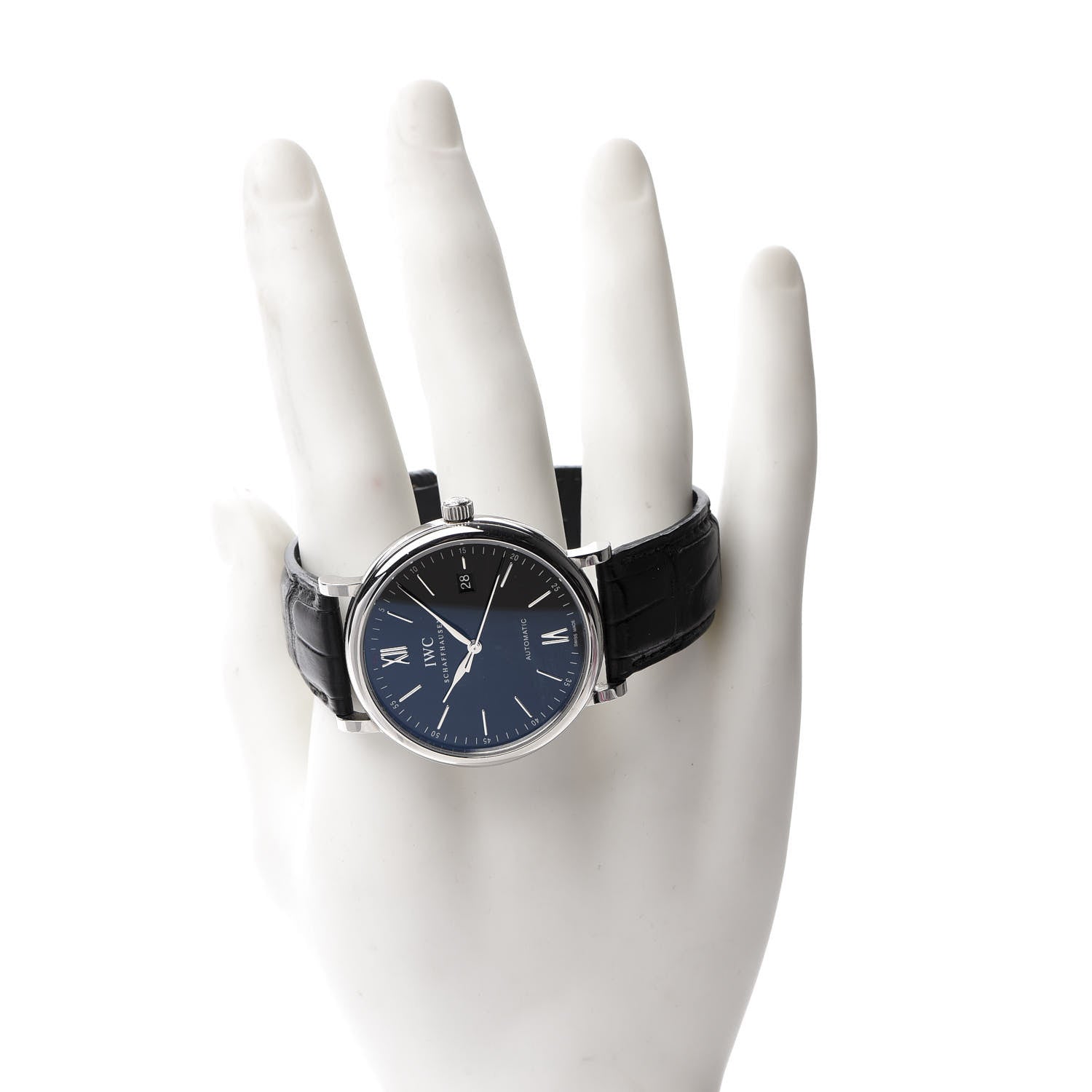 IWC Stainless Steel Alligator 40mm Portofino Automatic Watch Black IW356506 2 of 11