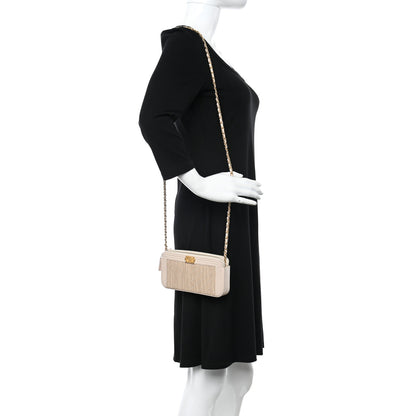 Chanel Crumpled Lambskin Chevron Quilted Pleated Small Boy Clutch With Chain Beige 2 of 13