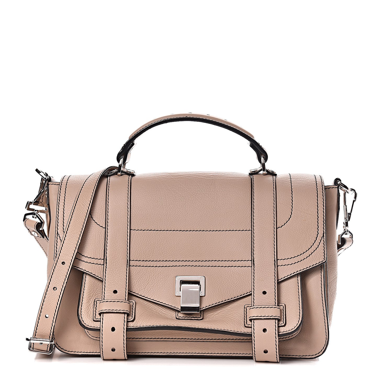 Grained Calfskin Medium Contrast Stitch PS1 Satchel Sand