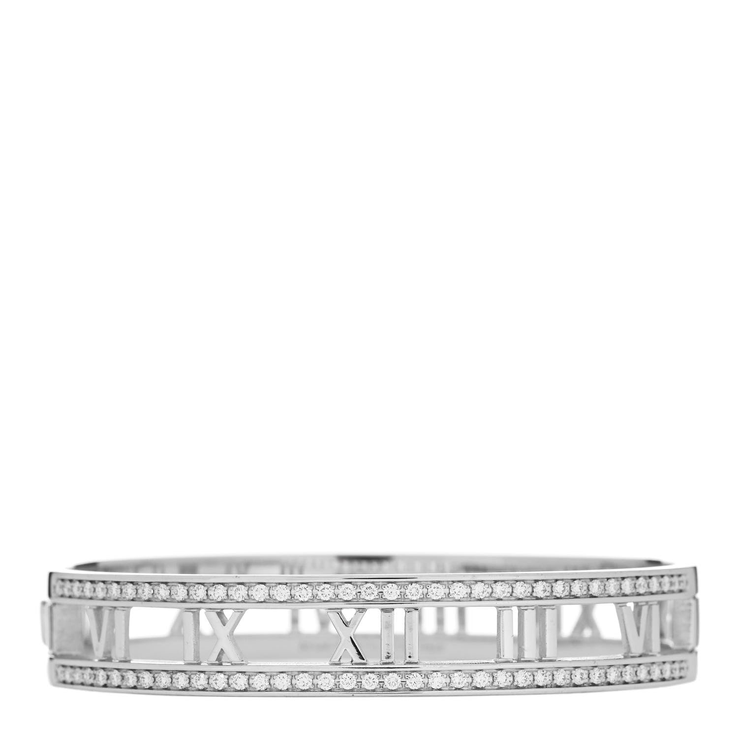 Tiffany 18K White Gold Diamond Atlas Open Hinged Bangle Bracelet 1 of 3