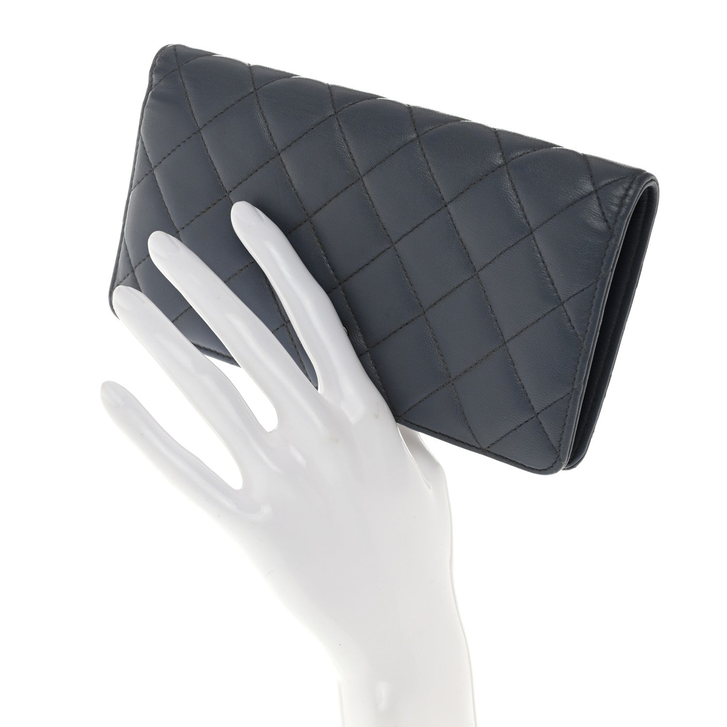 Chanel Lambskin Quilted Yen Wallet Blue 2 of 15