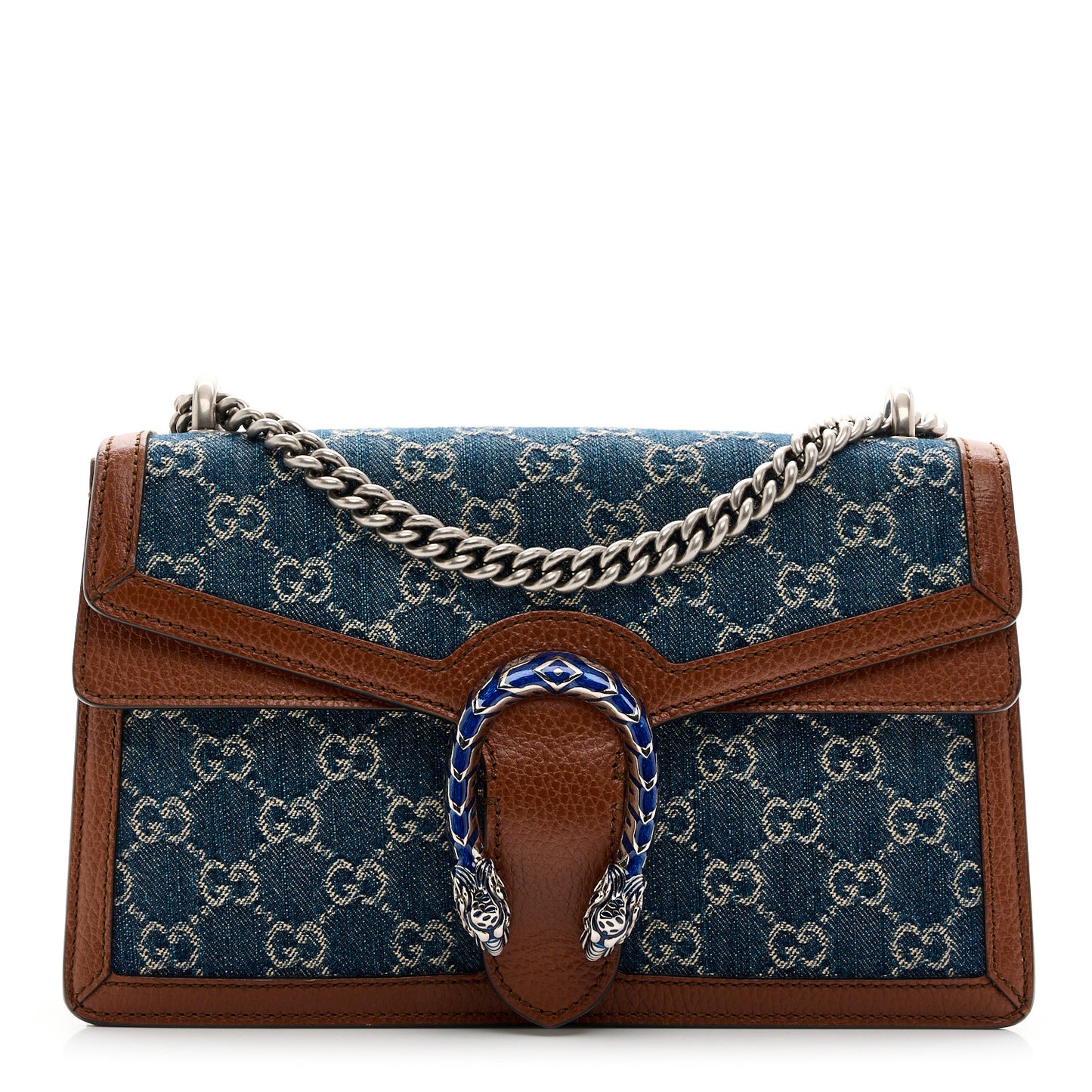 New Denim GG Monogram Dollar Calfskin Enamel Small Dionysus Shoulder Bag Blue Tea Cuir Epilog Electric Blue