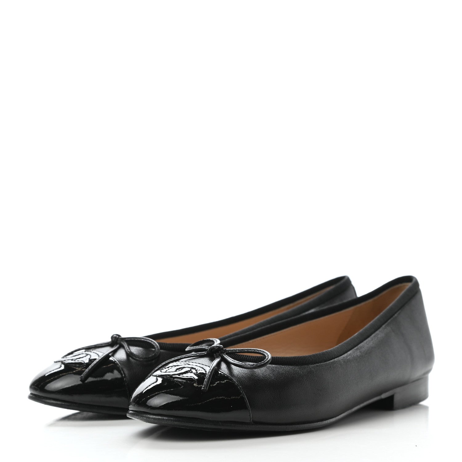 Chanel Lambskin Patent Cap Toe Ballerina Flats 35 Black 2 of 9