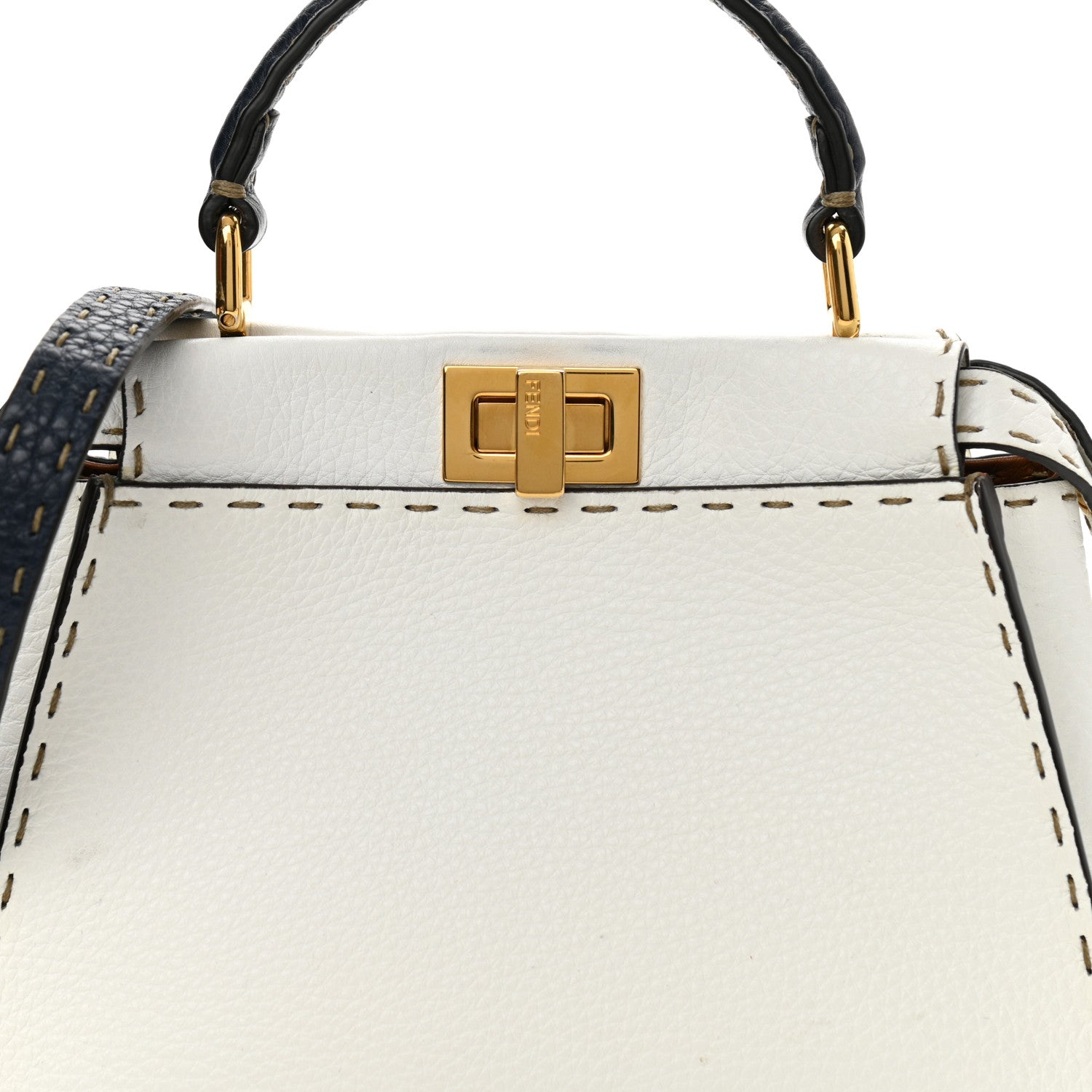 Fendi Cuoio Romano Selleria Tri-color Mini Peekaboo Iconic Satchel White Indaco Saddler 9 of 12