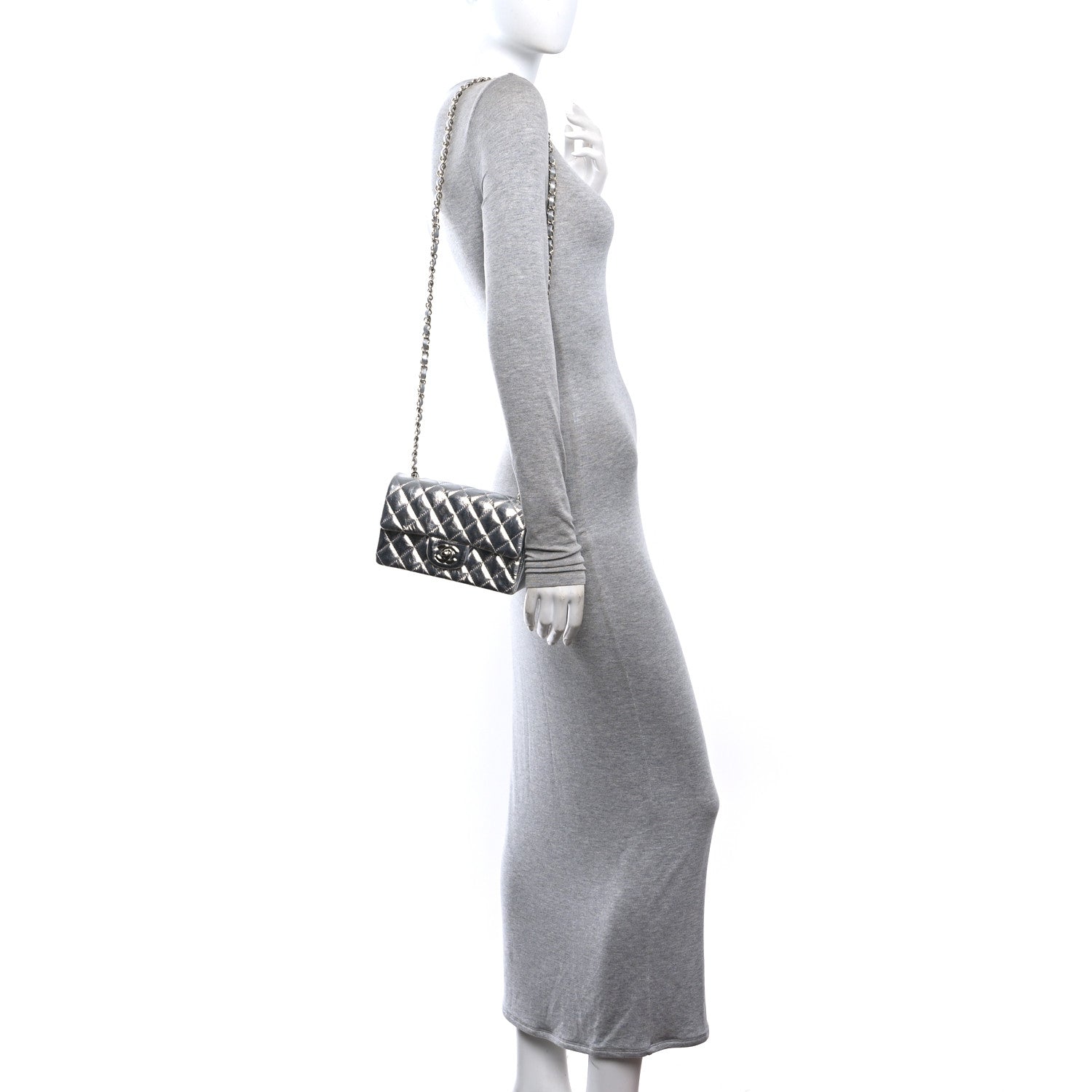 Chanel Hammered Metallic Calfskin Quilted Small Double Flap Silver 2 of 11