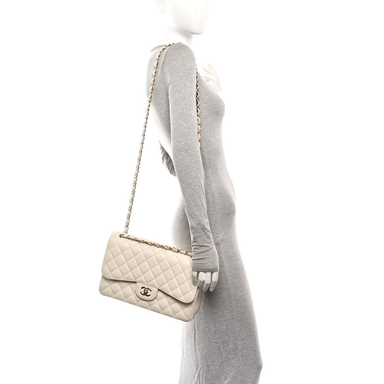 Chanel Caviar Quilted Jumbo Double Flap White 2 of 11