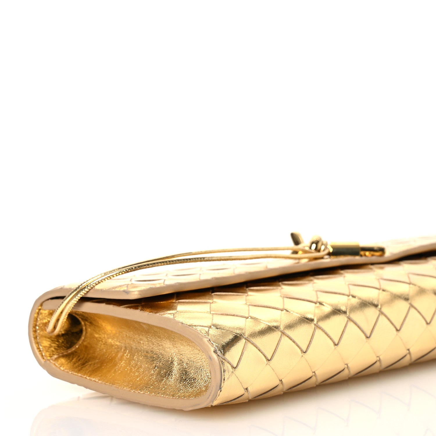 Bottega Veneta Metallic Lambskin Intrecciato Long Andiamo Top Handle Clutch Gold 8 of 10