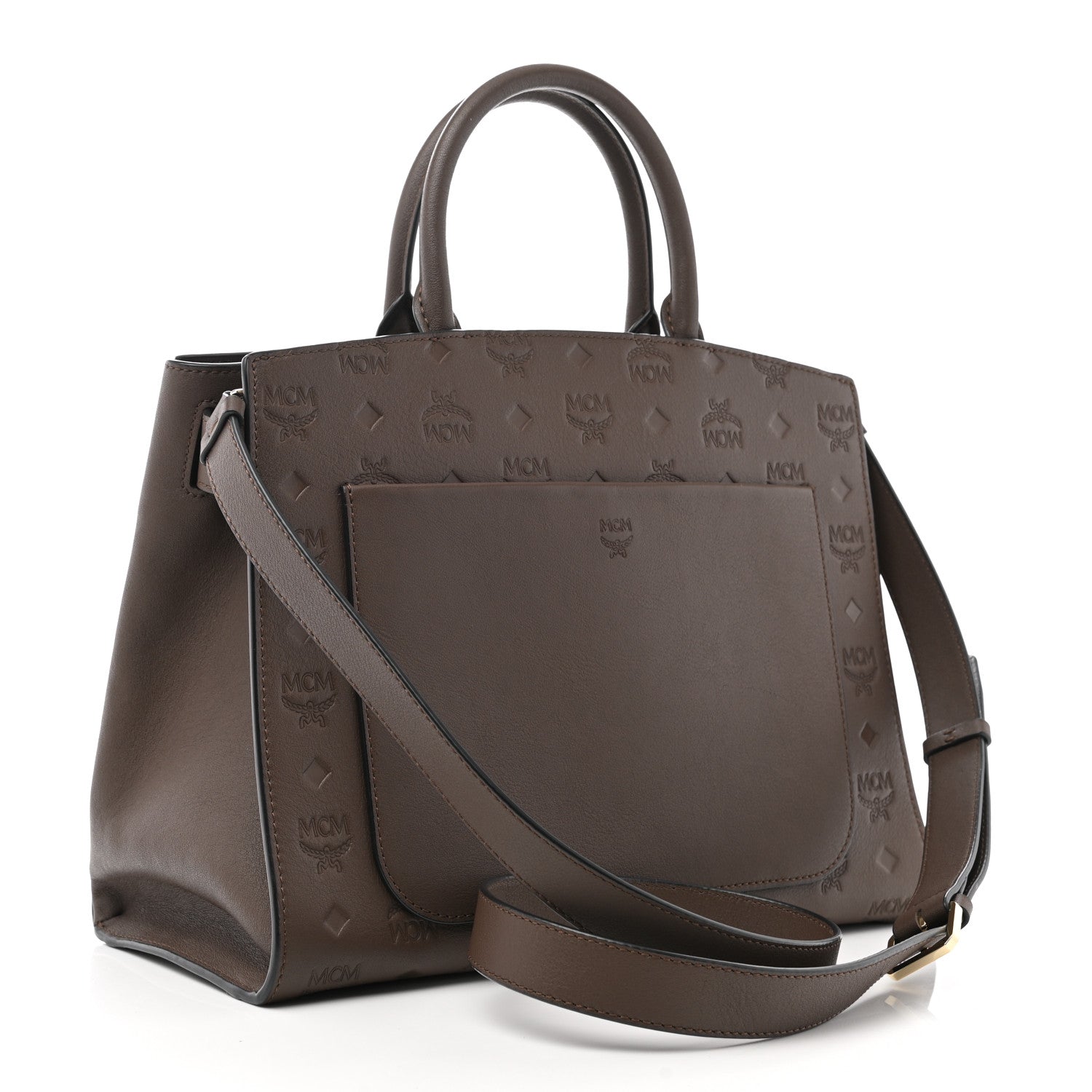 MCM Calfskin Ottomar Monogram Medium Essential Tote Chestnut 3 of 10