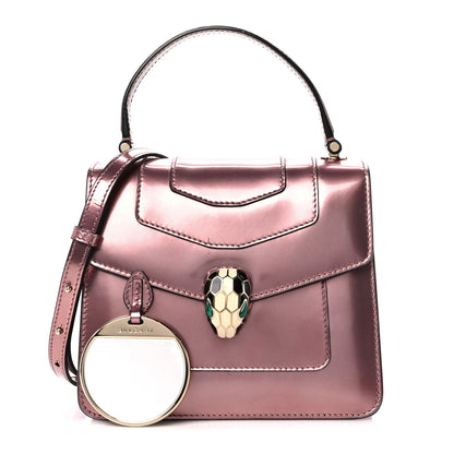 Bulgari Metallic Calfskin Serpenti Forever Top Handle Rose Quartz 3 of 12