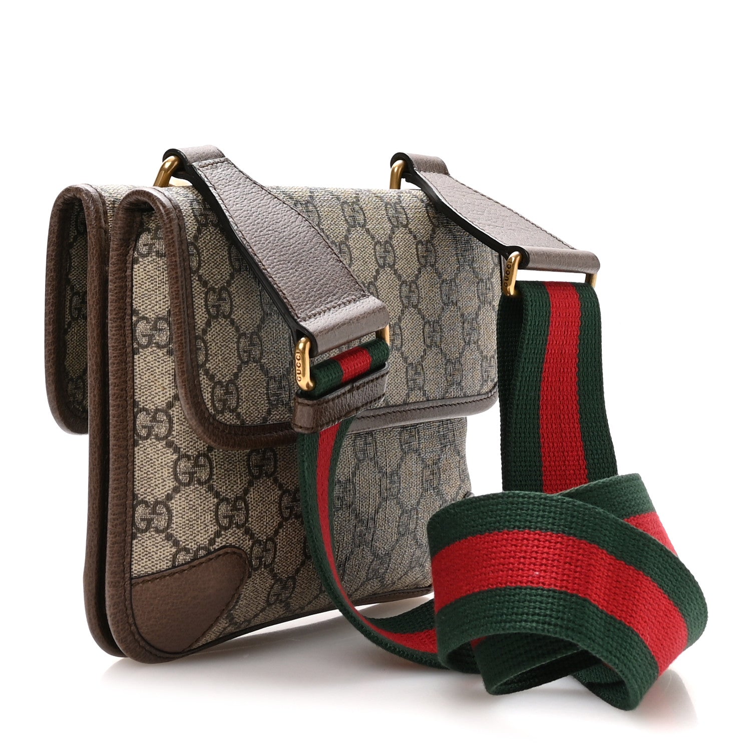 Gucci GG Supreme Monogram Web Small Neo Vintage Double Flap Messenger Bag Beige New Acero Acero 3 of 10