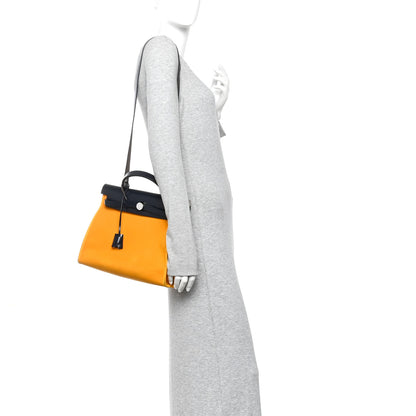 Hermes Vache Hunter Toile Herbag Zip 31 PM Jaune D'Or Bleu Izmir 2 of 11