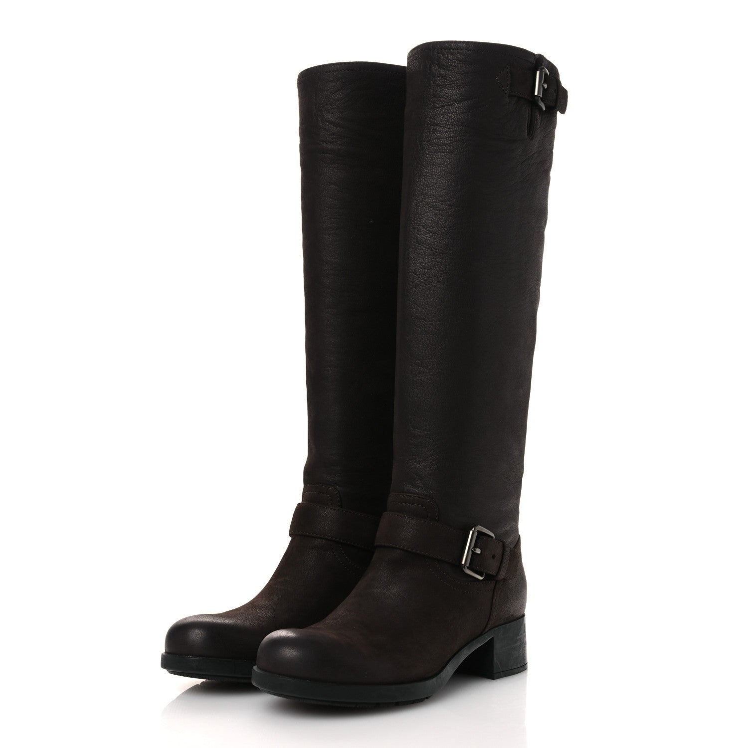 Prada Capra Antic Donna Tall Riding Boots 37 Ebano 4 of 12