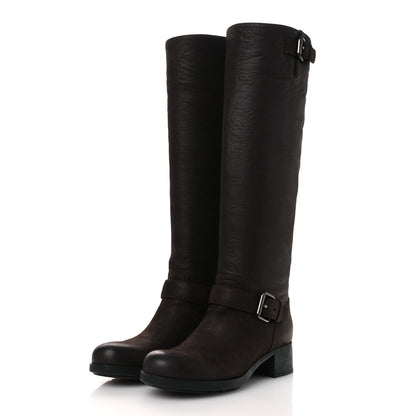 Prada Capra Antic Donna Tall Riding Boots 37 Ebano 4 of 12