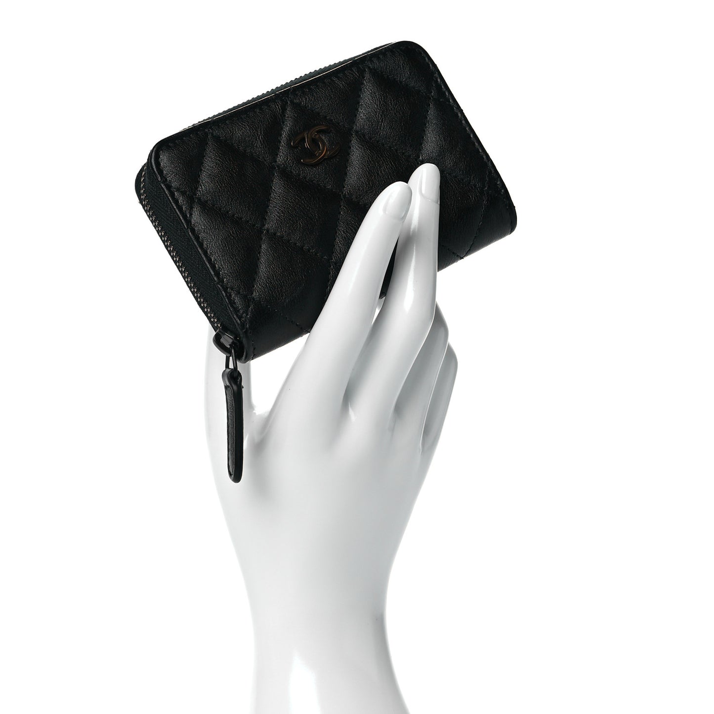 Calfskin Quilted Zip Coin Purse So Black