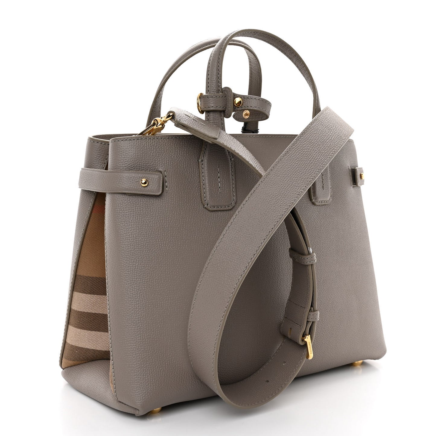 Grainy Calfskin House Check Medium Banner Tote Taupe Brown