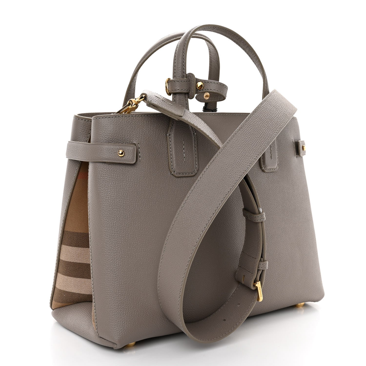 Burberry Grainy Calfskin House Check Medium Banner Tote Taupe Brown 3 of 9