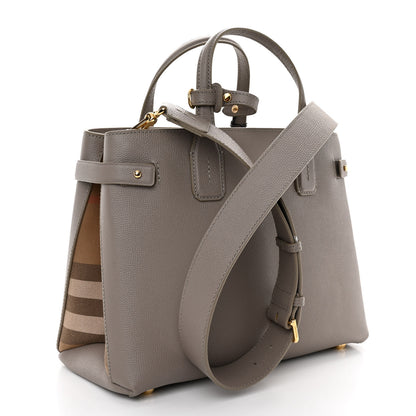 Burberry Grainy Calfskin House Check Medium Banner Tote Taupe Brown 3 of 9