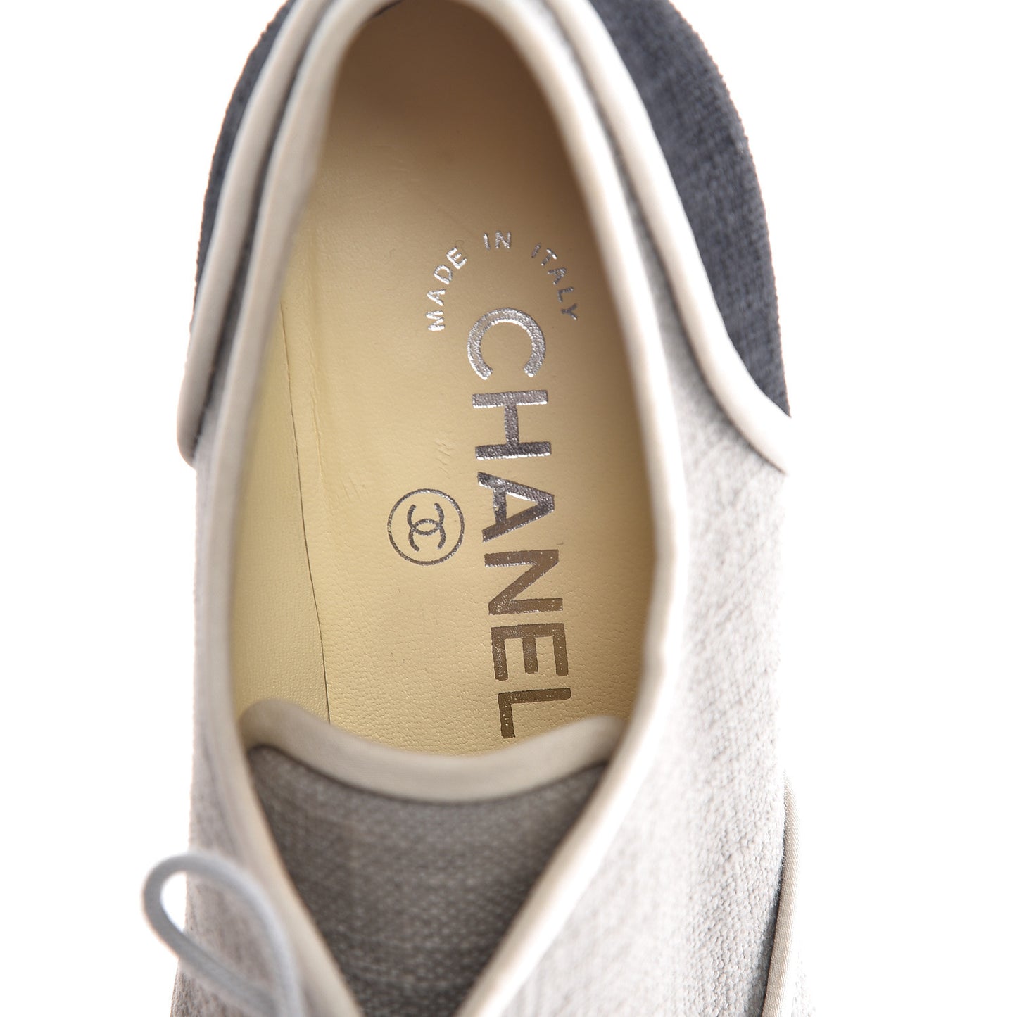 Cotton Lace Up Wedge Espadrilles 38.5 Grey Navy Blue