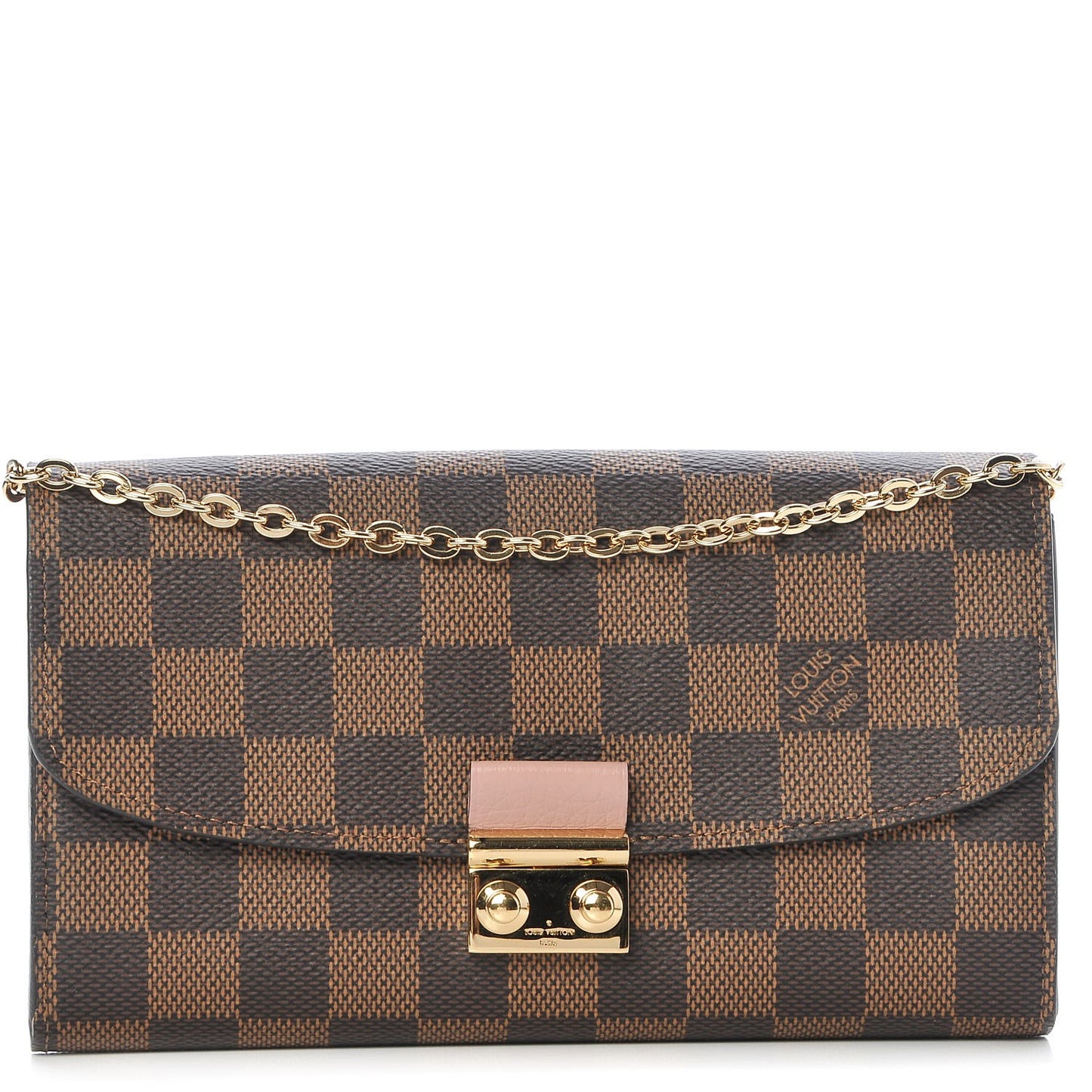 Damier Ebene Croisette Chain Wallet Rose Ballerine