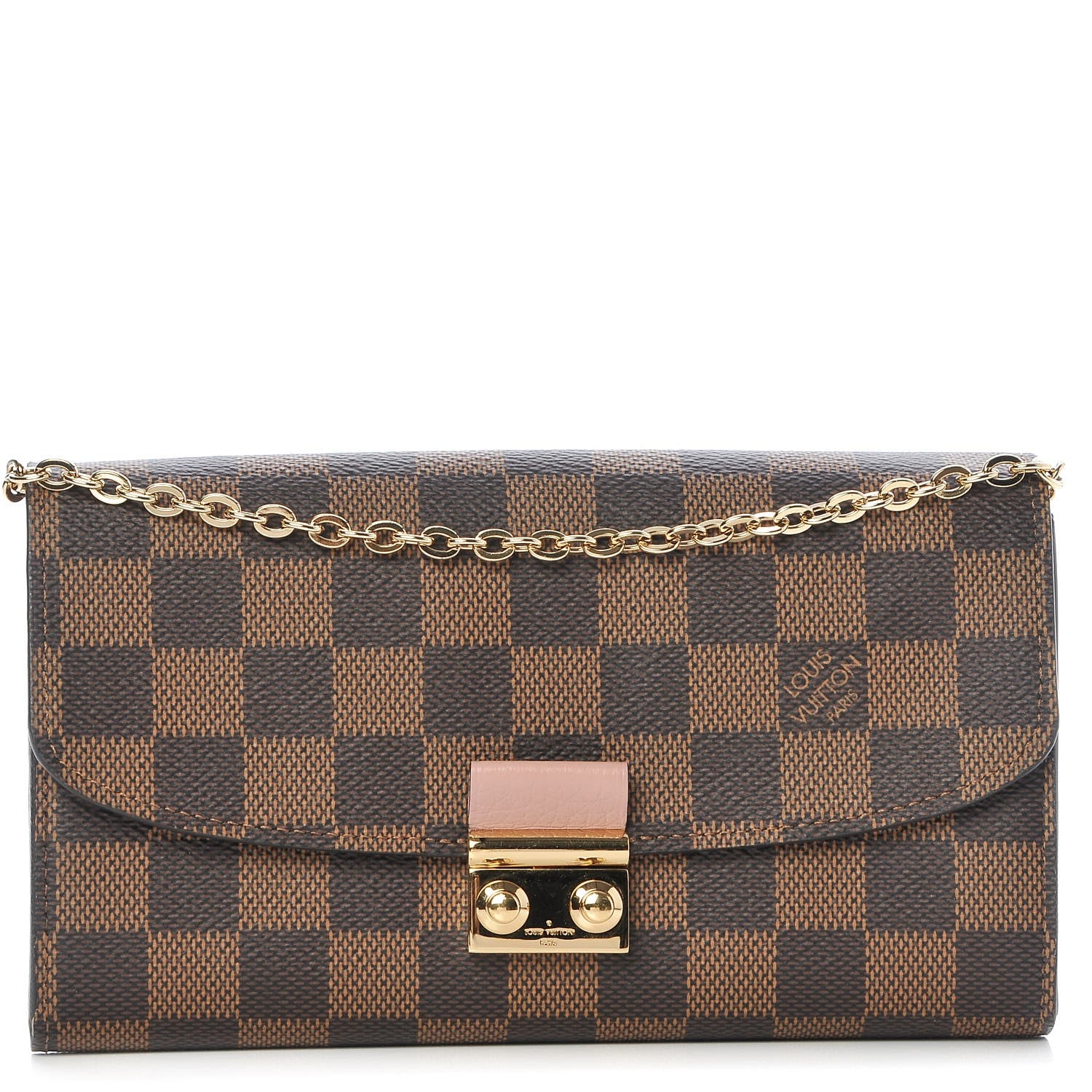 Louis Vuitton Damier Ebene Croisette Chain Wallet Rose Ballerine 1 of 8