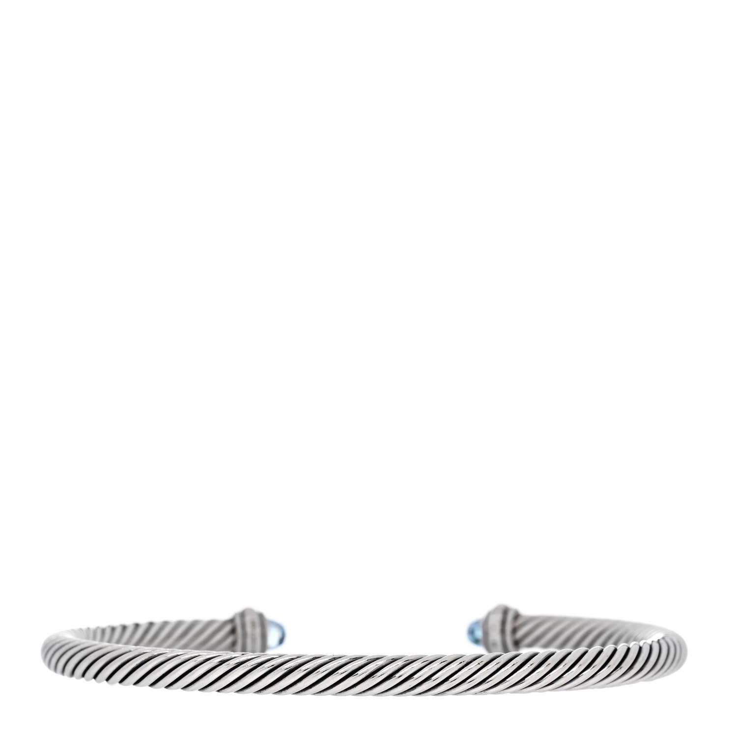 David Yurman Sterling Silver 18K Yellow Gold Blue Topaz 4mm Cable Classics Bracelet 2 of 4
