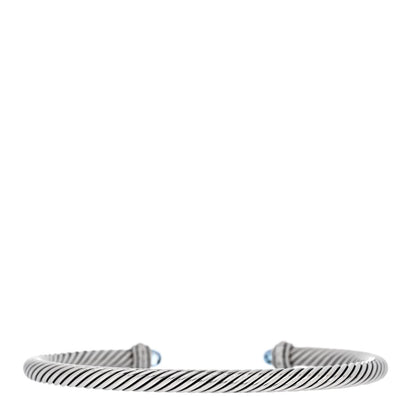 David Yurman Sterling Silver 18K Yellow Gold Blue Topaz 4mm Cable Classics Bracelet 2 of 4