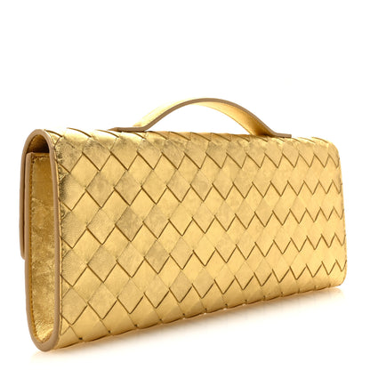 Bottega Veneta Metallic Satin Lambskin Intrecciato Long Andiamo Top Handle Clutch Gold 3 of 8
